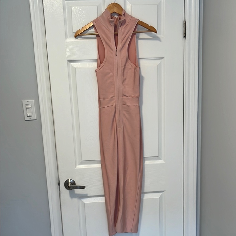 Pink Ruched Halter Midi Dress for Cocktail